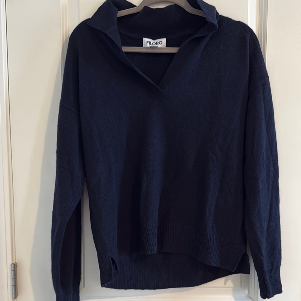 Navy Blue V-Neck Sweater with Knitted Texture